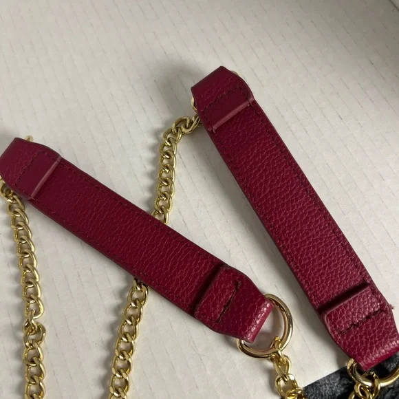 Bebe Red Studded Logo Chain Shoulder Bag Gold Hardware Flap Crossbody Purse - Picture 12 of 12